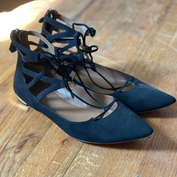 Aquazzura Belgravia black lace up flats sz 42 - Picture 2 of 9